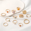Wholesale Inlaid Diamond Embossed Portrait Ring Set For Women Alloy Heart And Geometric Pattern Cold Style Baroque Retro Jelly Color Electroplated