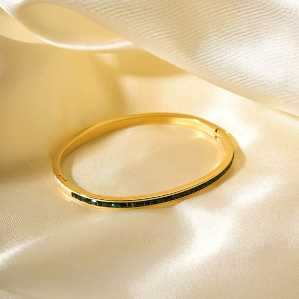 Wholesale Inlaid Green Zirconium Fine Stainless Steel 18K Gold Plated Non Fading Allergy Free Bracelet