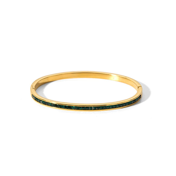 Wholesale Inlaid Green Zirconium Fine Stainless Steel 18K Gold Plated Non Fading Allergy Free Bracelet