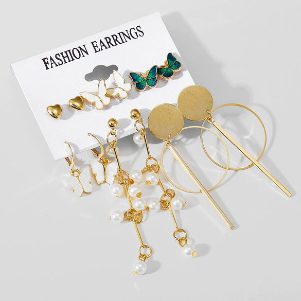 Wholesale Inlaid Imitation Pearl Women's Earrings Set Alloy Geometric Retro Style Set With Diamonds