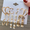 Wholesale Inlaid Imitation Pearl Women's Earrings Set Alloy Geometric Retro Style Set With Diamonds