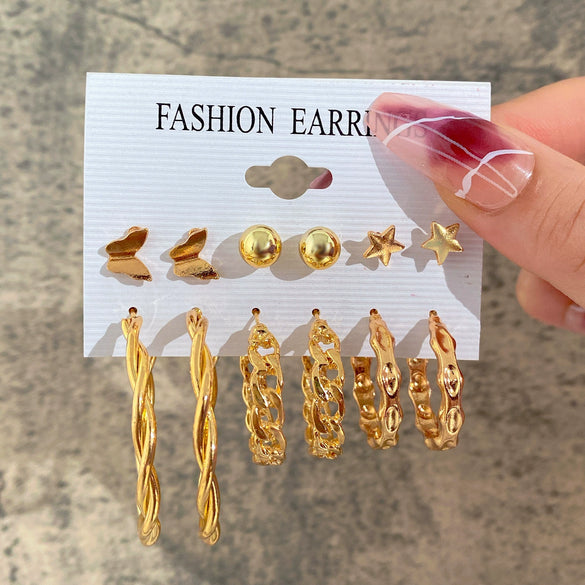 Wholesale Inlaid Imitation Pearl Women's Earrings Set Alloy Geometric Retro Style Set With Diamonds