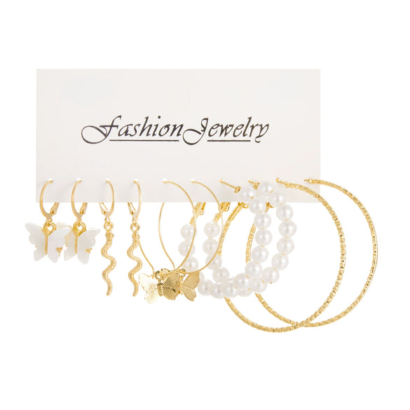 Wholesale Inlaid Pearl Butterfly Ladies Earrings Set Alloy Electroplated Animal Pattern