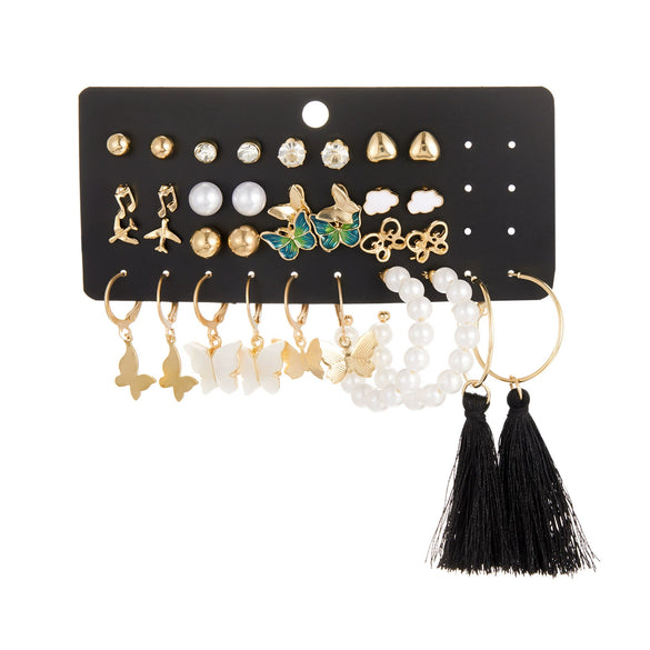 Wholesale Inlaid Pearl Butterfly Ladies Earrings Set Alloy Electroplated Animal Pattern