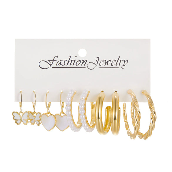 Wholesale Inlaid Pearl Butterfly Ladies Earrings Set Alloy Electroplated Animal Pattern