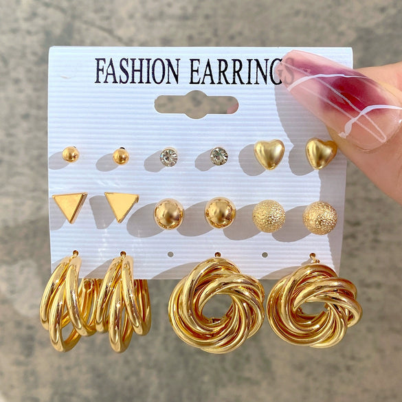 Wholesale Inlaid Pearl Ladies Earrings Set Alloy Geometric Electroplated Retro Style