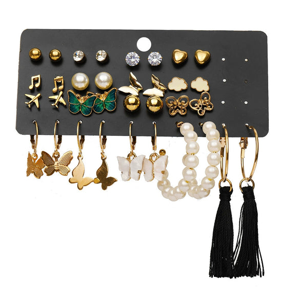 Wholesale Inlaid Pearl Ladies Earrings Set Alloy Geometric Electroplated Retro Style