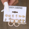 Wholesale Inlaid Pearl Ladies Earrings Set Alloy Geometric Electroplated Retro Style