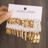 Wholesale Inlaid Pearl Ladies Earrings Set Alloy Geometric Electroplated Retro Style