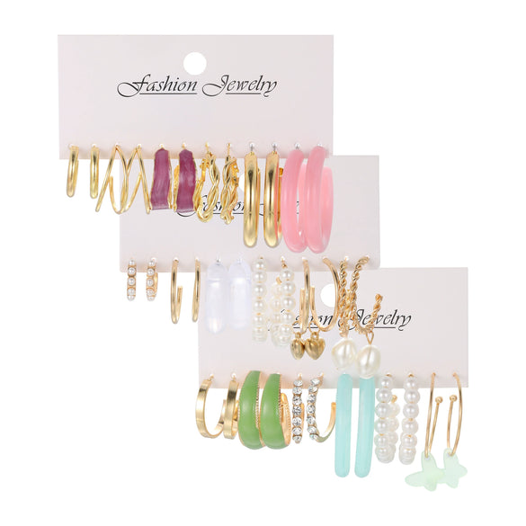 Wholesale Inlaid Pearl Ladies Earrings Set Alloy Geometric Electroplated Retro Style