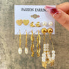 Wholesale Inlaid Pearl Ladies Earrings Set Alloy Geometric Electroplated Retro Style