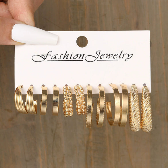 Wholesale Inlaid Pearl Ladies Earrings Set Alloy Geometric Electroplated Retro Style