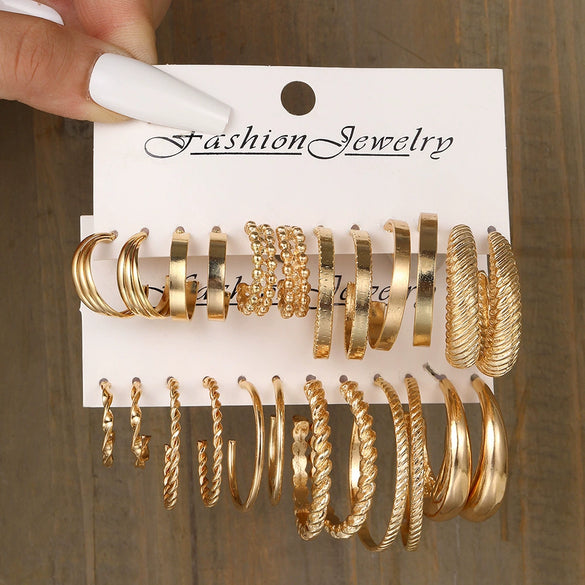 Wholesale Inlaid Pearl Ladies Earrings Set Alloy Geometric Electroplated Retro Style