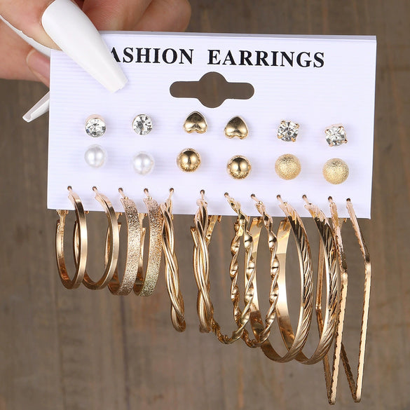 Wholesale Inlaid Pearl Ladies Earrings Set Alloy Geometric Electroplated Retro Style