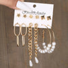 Wholesale Inlaid Pearl Ladies Earrings Set Alloy Geometric Electroplated Retro Style