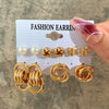 Wholesale Inlaid Pearl Ladies Earrings Set Alloy Geometric Electroplated Retro Style