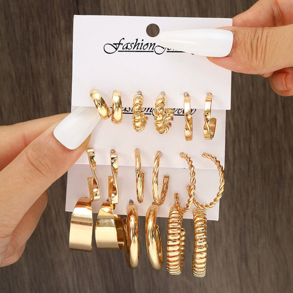 Wholesale Inlaid Pearl Ladies Earrings Set Alloy Geometric Electroplated Retro Style