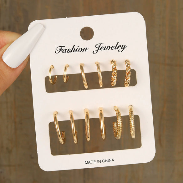 Wholesale Inlaid Pearl Ladies Earrings Set Alloy Geometric Electroplated Retro Style