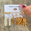 Wholesale Inlaid Pearl Ladies Earrings Set Alloy Geometric Electroplated Retro Style