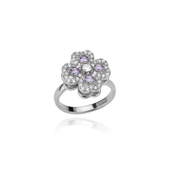 Wholesale Inlaid Red Zircon Flower Ring Copper Electroplating Women's Open Finger Ring