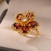 Wholesale Inlaid Red Zircon Flower Ring Copper Electroplating Women's Open Finger Ring
