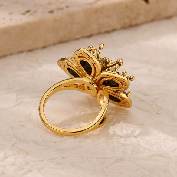 Wholesale Inlaid Red Zircon Flower Ring Copper Electroplating Women's Open Finger Ring