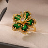 Wholesale Inlaid Red Zircon Flower Ring Copper Electroplating Women's Open Finger Ring