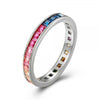 Wholesale Inlaid Square Rainbow Zircon Copper Ring For Women Retro Geometric Electroplated Style