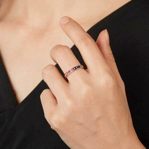 Wholesale Inlaid Square Rainbow Zircon Copper Ring For Women Retro Geometric Electroplated Style