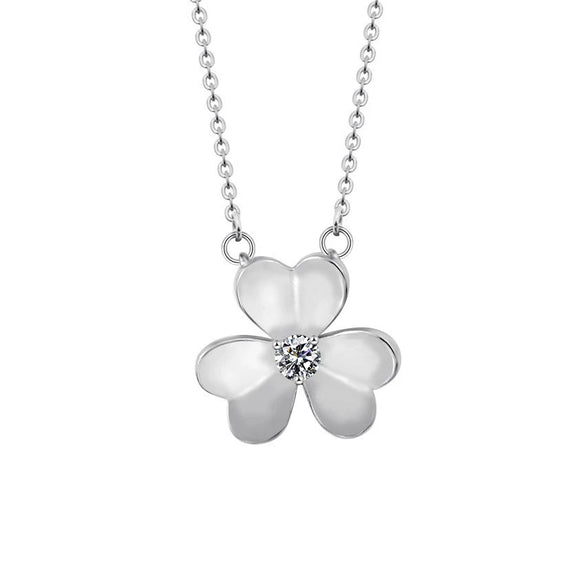 Wholesale Inlaid Zircon Clover Heart Shaped Stainless Steel Necklace With Snake Bone Chain And Electroplating Treatment