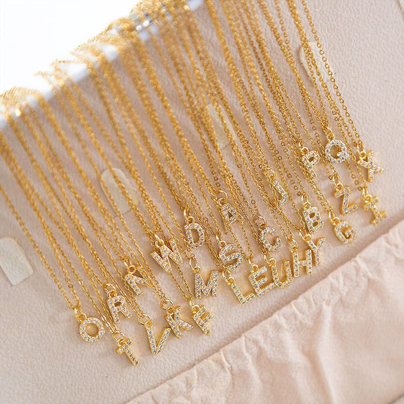 Wholesale Inlaid Zircon Golden Square Letter Necklace For Women Made Of Titanium Steel And Copper With Electroplating O Chain