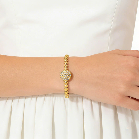 Wholesale Ins Geometric Diamondencrusted 18K Goldplated Stainless Steel Ball Bead Bracelet For Women