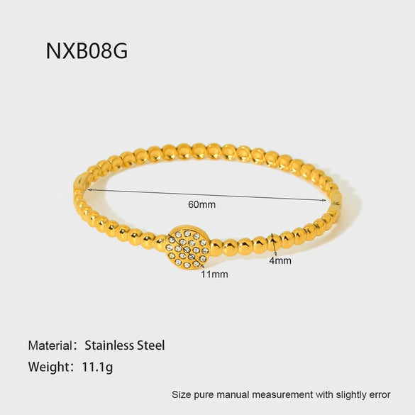 Wholesale Ins Geometric Diamondencrusted 18K Goldplated Stainless Steel Ball Bead Bracelet For Women