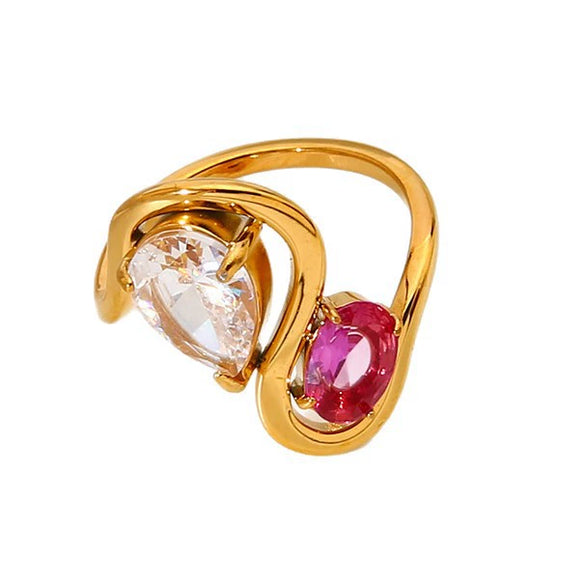 Wholesale Ins Geometric Drop Shape Electroplated 18K Gold Stainless Steel Women's Ring Jewelry Accessories