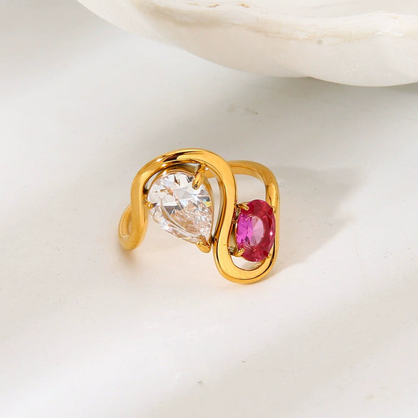 Wholesale Ins Geometric Drop Shape Electroplated 18K Gold Stainless Steel Women's Ring Jewelry Accessories