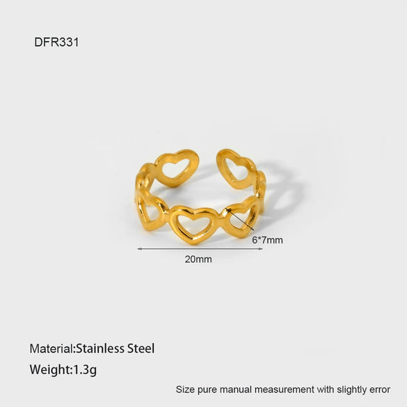 Wholesale Ins Geometric Heartshaped Stainless Steel 18K Gold Plated Open Ring For Women