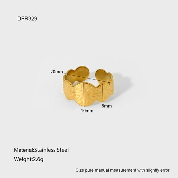Wholesale Ins Geometric Heartshaped Stainless Steel 18K Gold Plated Open Ring For Women