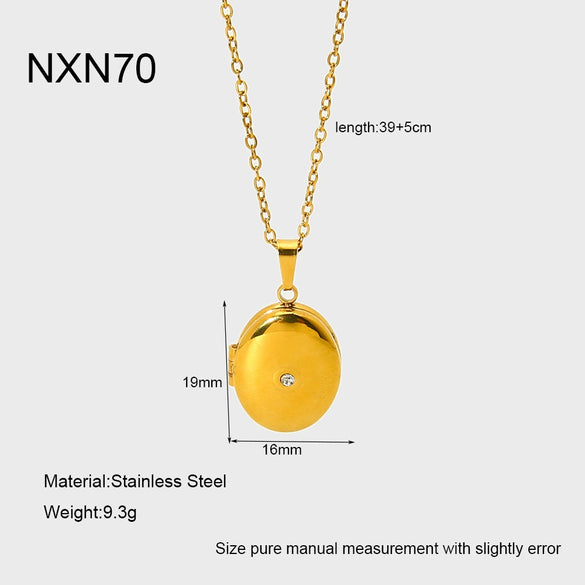 Wholesale Ins Geometric Zircon Magnetic Photo Box Pendant Stainless Steel 18K Gold Plated Necklace For Women