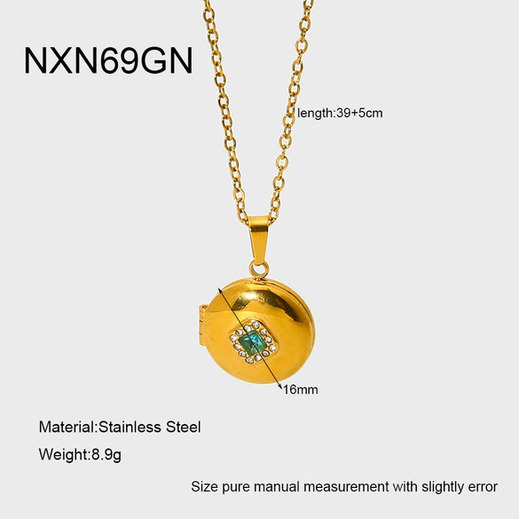 Wholesale Ins Geometric Zircon Magnetic Photo Box Pendant Stainless Steel 18K Gold Plated Necklace For Women