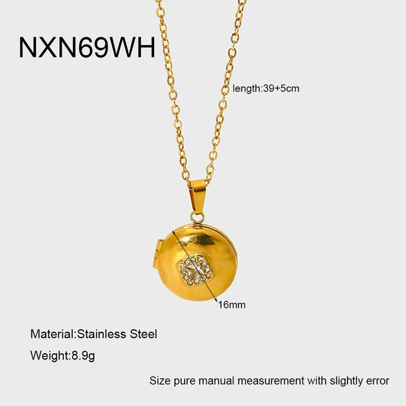 Wholesale Ins Geometric Zircon Magnetic Photo Box Pendant Stainless Steel 18K Gold Plated Necklace For Women