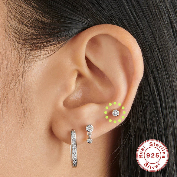 Wholesale Ins Simple Three Diamondencrusted S925 Sterling Silver Earrings With Geometric Shape And Zirconia Processing