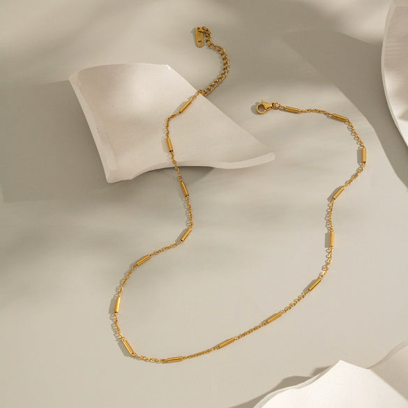 Wholesale Ins Simple Versatile Women's Summer Stainless Steel Necklace And Bracelet Set With Geometric Pattern And 18K Gold Electroplating