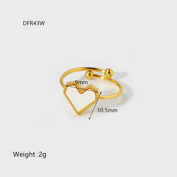 Wholesale Ins Style Black And White Motherofpearl Heart Stainless Steel 18K Gold Plated Ring Jewelry For Women