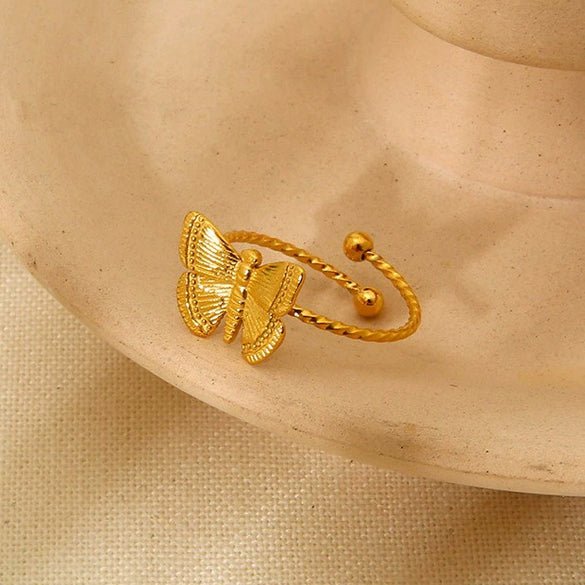 Wholesale Ins Style Butterfly Zodiac Animal Stainless Steel Goldplated Open Ring Polish Jewelry Accessories For Women