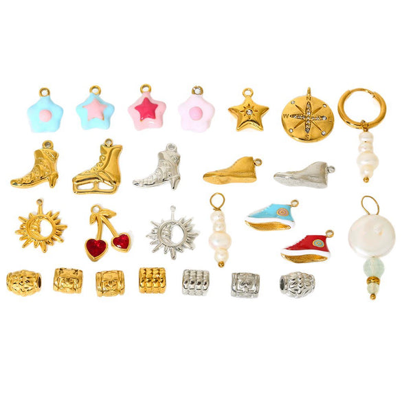 Wholesale Ins Style Cherry Flower Pearl Shoe Stainless Steel Electroplated Pendant Spacer Beads Brooch Diy Jewelry Accessories