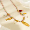 Wholesale Ins Style Coconut Tree Fish Bone Geometric Animal Zodiac Stainless Steel Titanium Steel Electroplated Pendant Woven Cross Chain Necklace For Women