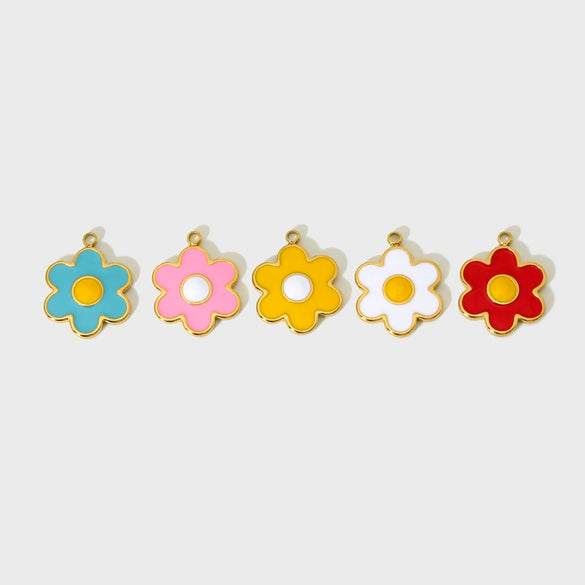 Wholesale Ins Style Colorful Flower Dripping Oil Stainless Steel Goldplated Pendant Jewelry Accessories For Women