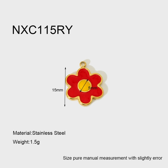 Wholesale Ins Style Colorful Flower Dripping Oil Stainless Steel Goldplated Pendant Jewelry Accessories For Women