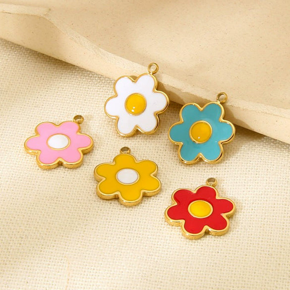 Wholesale Ins Style Colorful Flower Dripping Oil Stainless Steel Goldplated Pendant Jewelry Accessories For Women