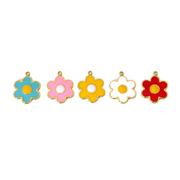 Wholesale Ins Style Colorful Flower Dripping Oil Stainless Steel Goldplated Pendant Jewelry Accessories For Women